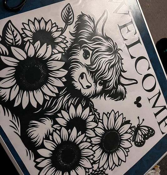 Highland Cow Welcome door/Glass graphic