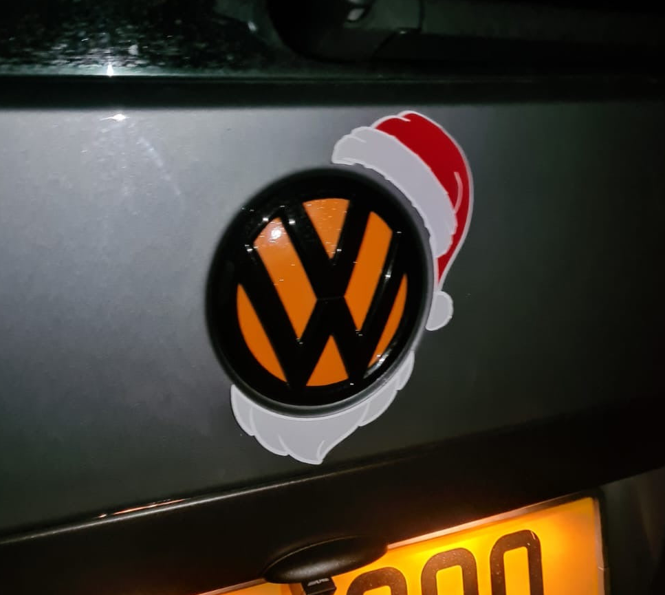 VW Rear badge magnetic Santa hat and beard - Reflective, Removable and Reusable